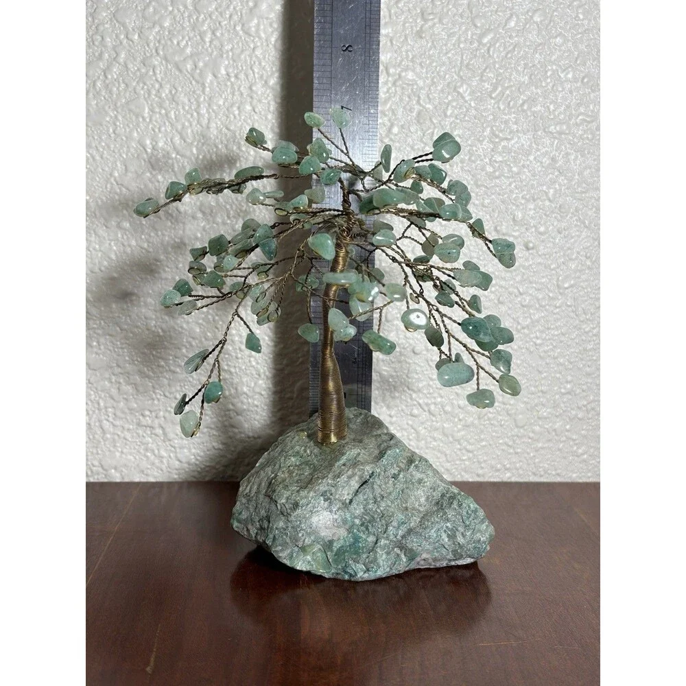 Vtg Handcrafted Aventurine Stone Gem Tree 7” Tall Budd Stone (African Jade) Base - Picture 6 of 11
